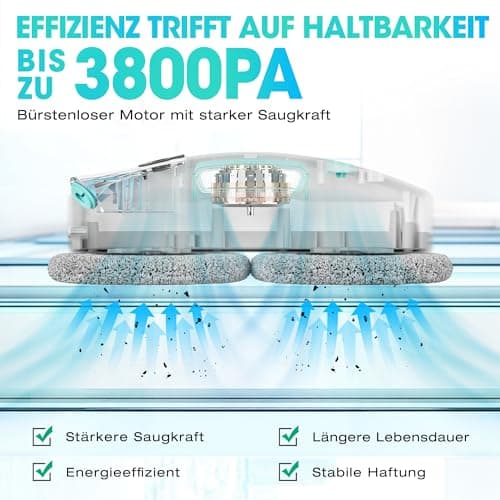 HAUSHOF Elektrischer Fensterputzer, 3800PA Mit Sprühfunktion & Intelligentem Navigation, Fernbedienung, Für Innen- & Auß