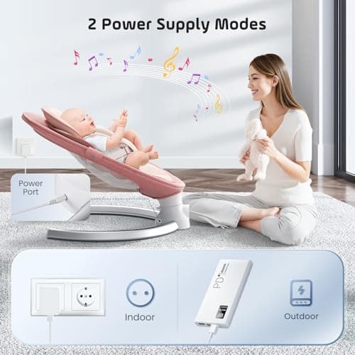 BlundiQue Elektrische Babywippe mit 5 Schaukelgeschwindigkeiten & Timing-Funktion, für Babys ab 0-9 kg, inkl. Fernbedien