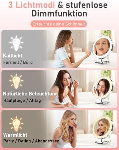 Robofun Kosmetikspiegel mit Beleuchtung 1X/10X Vergrößerung 3 Farblichter 3000mAh Metall Gehäuse  
Robofun Schminkspiege