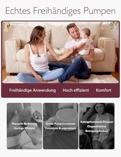 Momcozy Hands-Free Milchpumpe S12 Pro, elektrisch tragbar, 3 Modi, 24 mm, Weiß
