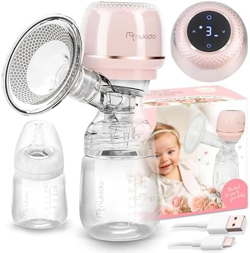 Nukido Milchpumpe Elektrisch - Elektrisch, 3 Modi, tragbar, LED-Anzeige, BPA-Frei, Silikon, Beige, Gold, Futtermilch-Spü
