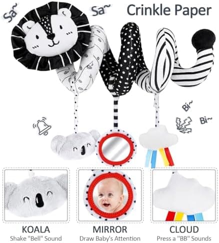 Joyreal Kinderwagen Spielzeug Schwarz-Weiß Kontrastbuch für Neugeborene Sensorik Training