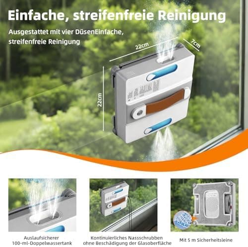Fensterputzroboter mit Vier Düsen | Hochleistender 500 Pa Sauger | Intelligente Reinigungswege | Kantenerkennung und Aut