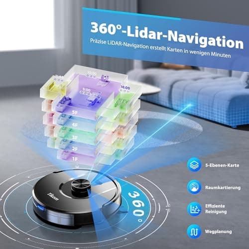 Tikom L8000 Pro - 6000PA Staubsauger Robot mit LiDAR-Navigation und 150Min Einsatzzeit für Saubere Tierhaare, Teppiche u