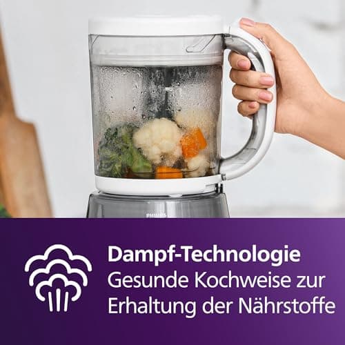 AVENT 4-in-1 Dampfgarer mit Mixer Premium für Babynahrung, Dampfgaren, Pürieren, Auftauen und Aufwärmen, spülmaschinenfe