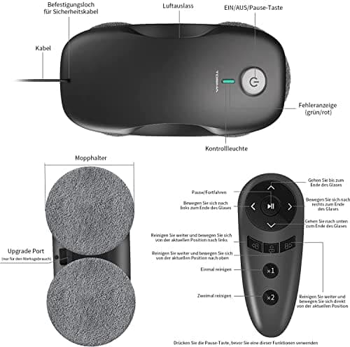 Tosima W2 Fensterputzroboter 3800 PA - automatischer Fensterroboter mit Fernbedienung, intelligenter Navigation und Kant