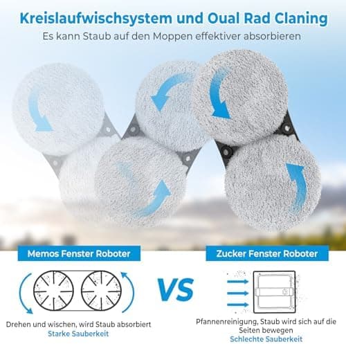 Fensterputzroboter 5600 Pa | Automatische Doppel-Sprühfunktion | 3 Reinigungsmodi | Glas und Spiegel | Sicherheitssystem