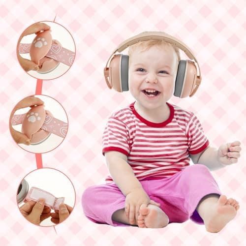 2-in-1 Gehörschutz für Kinder 3-48 Monate, verstellbare Trageohrringe, Lärmschutz bei Schlaf und Reise (Rosa)  
Verstell