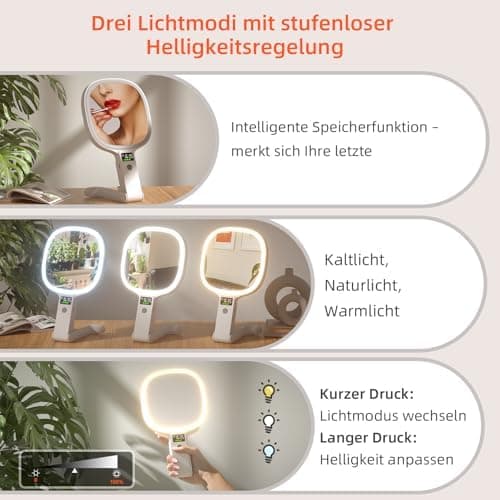 Robofun Schminkspiegel mit Beleuchtung und LED Display | Helligkeitsteuerung | Hochwertiger Kosmetikspiegel für Frauen |