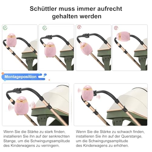 Robofun Kinderwagenschaukler - Schlafhilfe für Babys, USB-C Aufladbar, Elektrische Tragbare Schaukelfunktion im Rosaesig