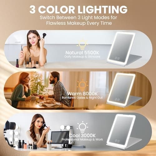 Kosmetikspiegel mit Beleuchtung 72 LED Dimmbar 3 Farbensuitcase-Friendly 1500mAh USB Aufladbar für Schminktisch und Reis