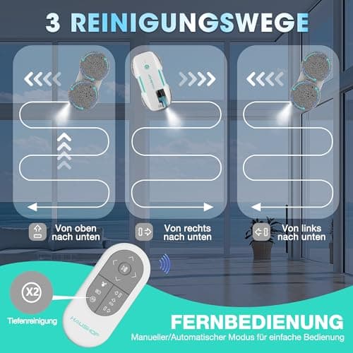 HAUSHOF Elektrischer Fensterputzer, 3800PA Mit Sprühfunktion & Intelligentem Navigation, Fernbedienung, Für Innen- & Auß