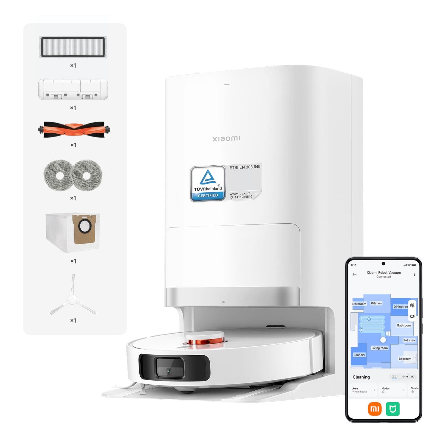 Xiaomi Robot Vacuum X20+ für Haushalte mit großen Flächen - Starkes Saugen bis 280m², LDS-Navigation, 4L Wasserreservoir