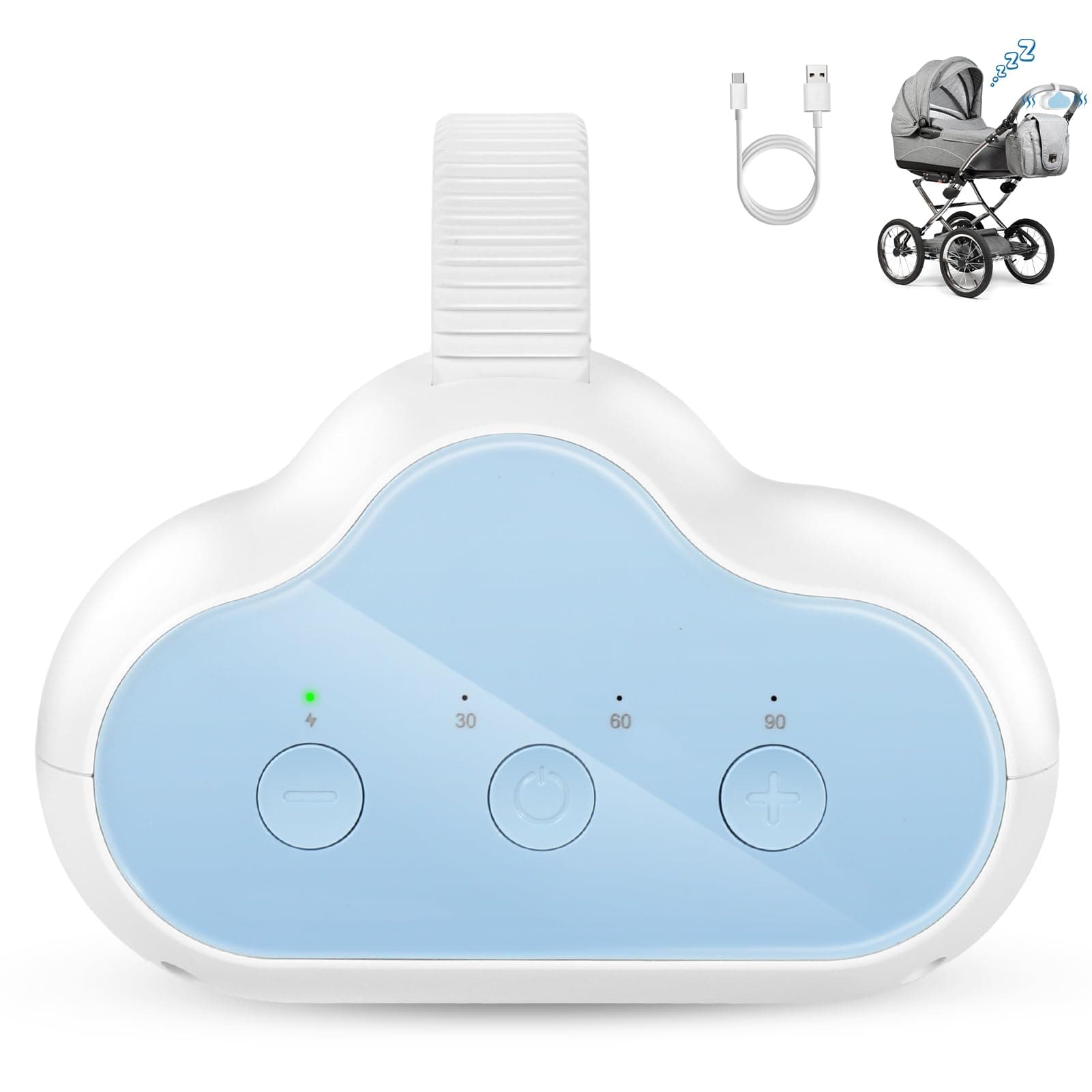 Kinderwagenschaukler Elektrisch USB-C Wiederaufladbare Einschlafhilfe Baby 3 Einstellungen leise 45 dB Timer 30/60/90 Mi
