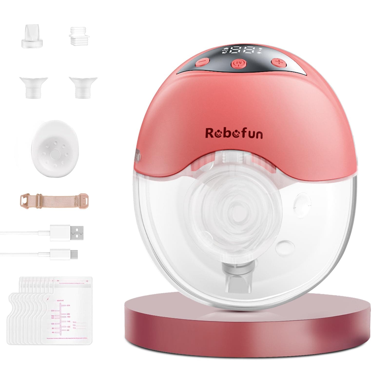 Robofun Elektrische Milchpumpe Handsfree Freihändigписывающий следующие характеристики: Elektrische Milchpumpe Leise mit