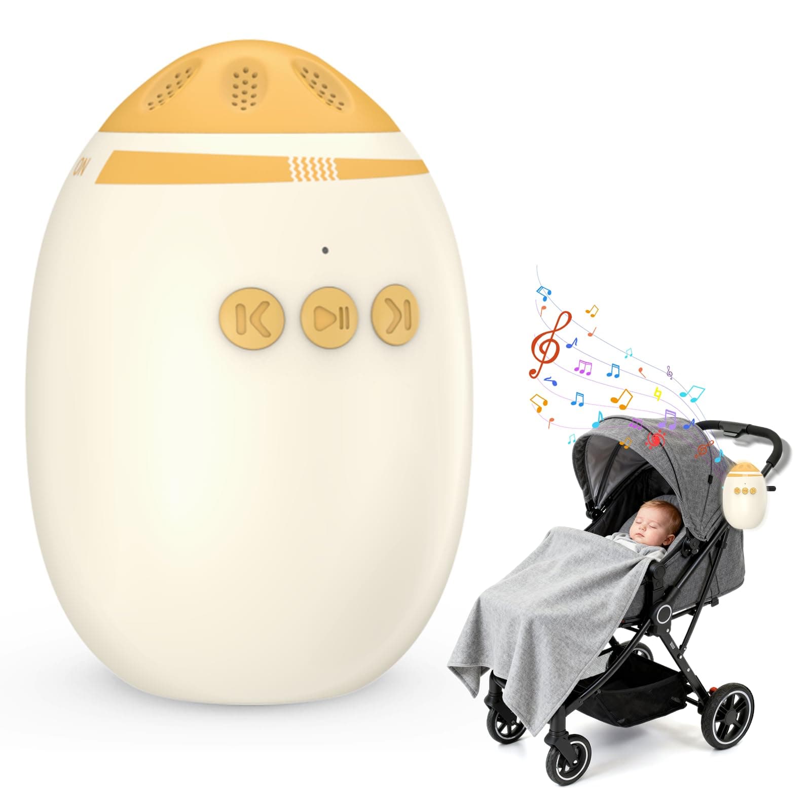 Kinderwagenschaukler White Noise Machine mit Baby Rocker - 11 Beruhigende Klänge, Wiederaufladbar & Bluetooth Funktion