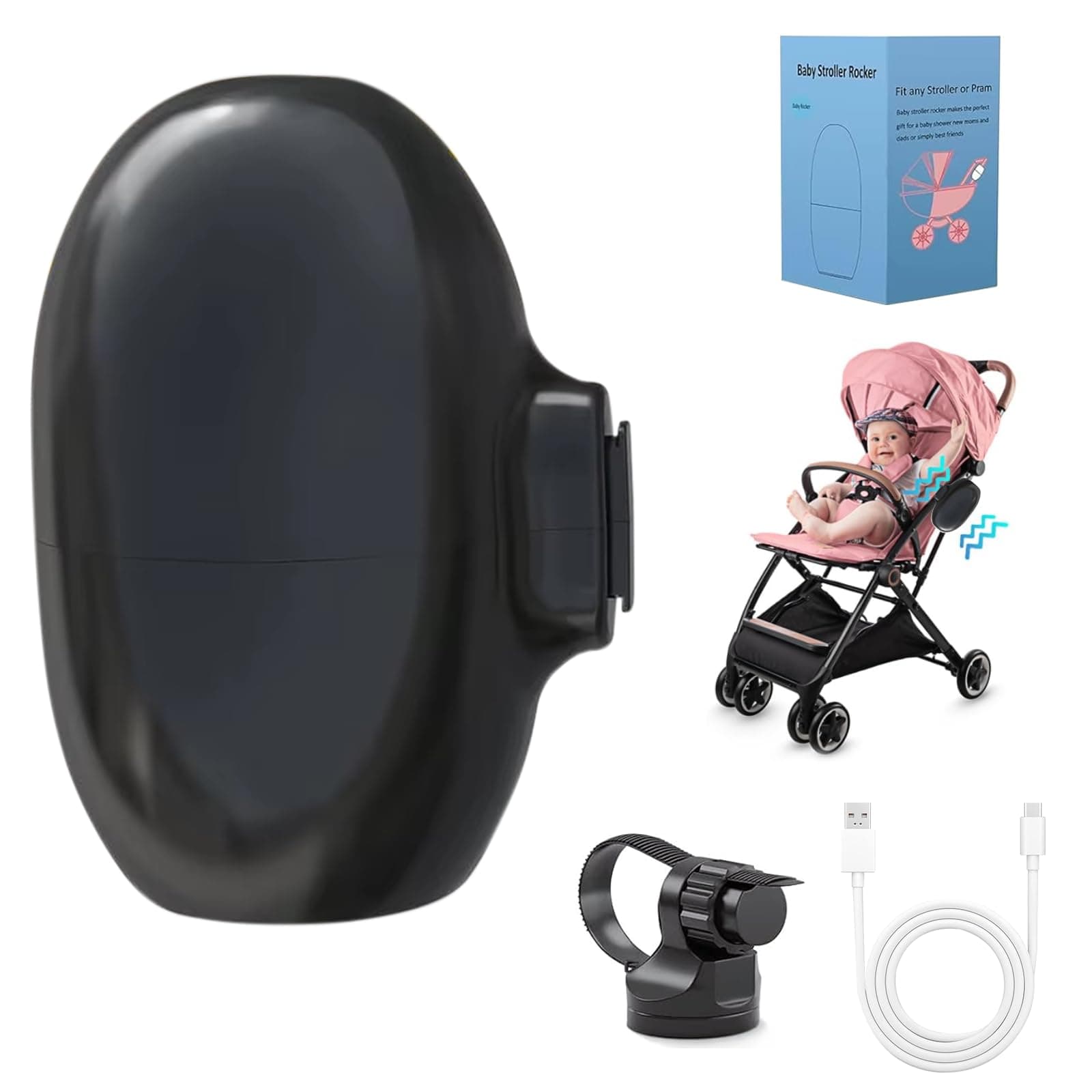 Kinderwagenschaukler - Einschlafhilfe - Wiederaufladbar (USB-C) - 5 Einstellbare Schaukelintensitäten - leise (45 dB) -
