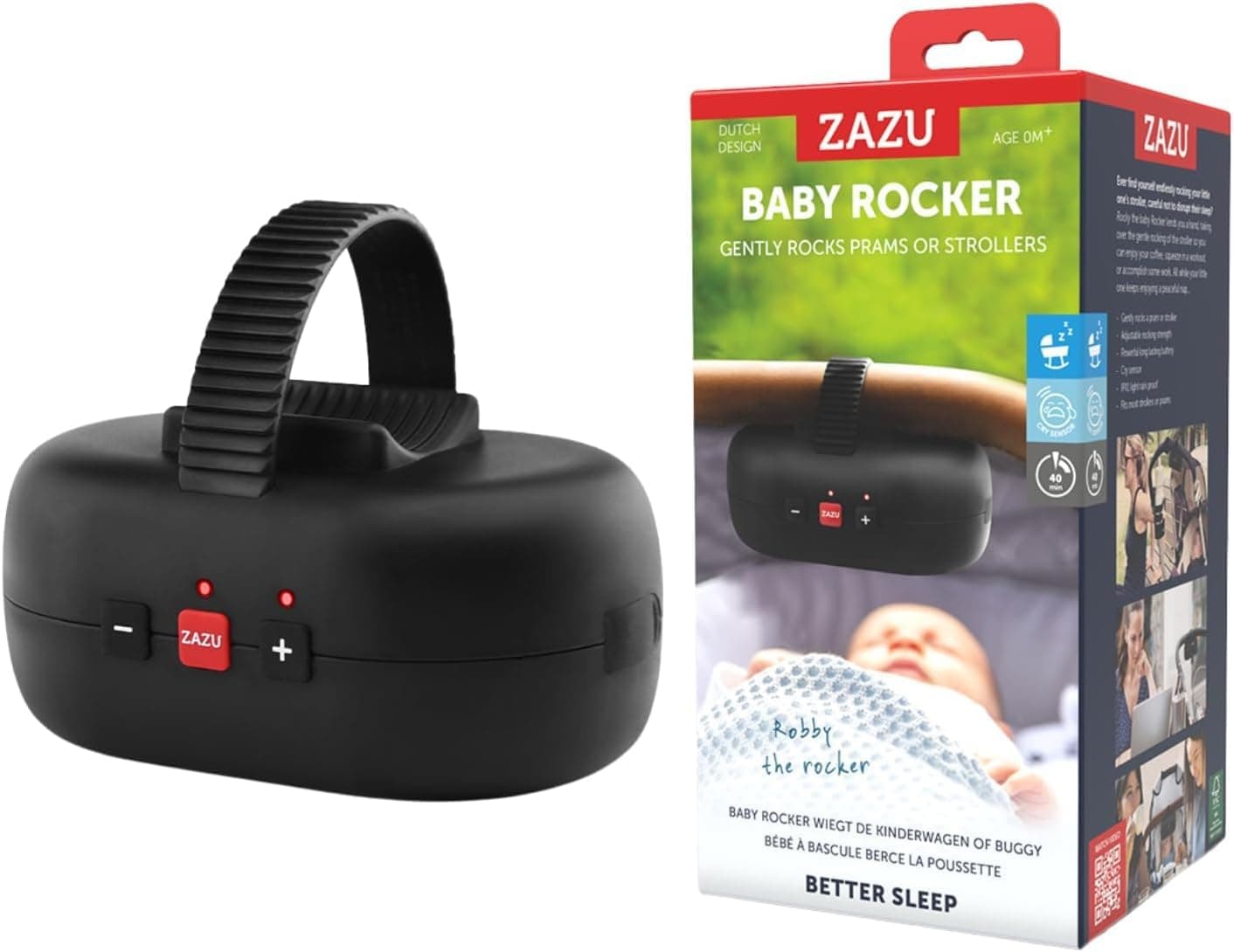 ZAZU Robby Kinderwagenschaukler - Automatische Babywippe, Verstellbare Stärke, 40-Min Timer, Babyschreisensor, USB-C Wie