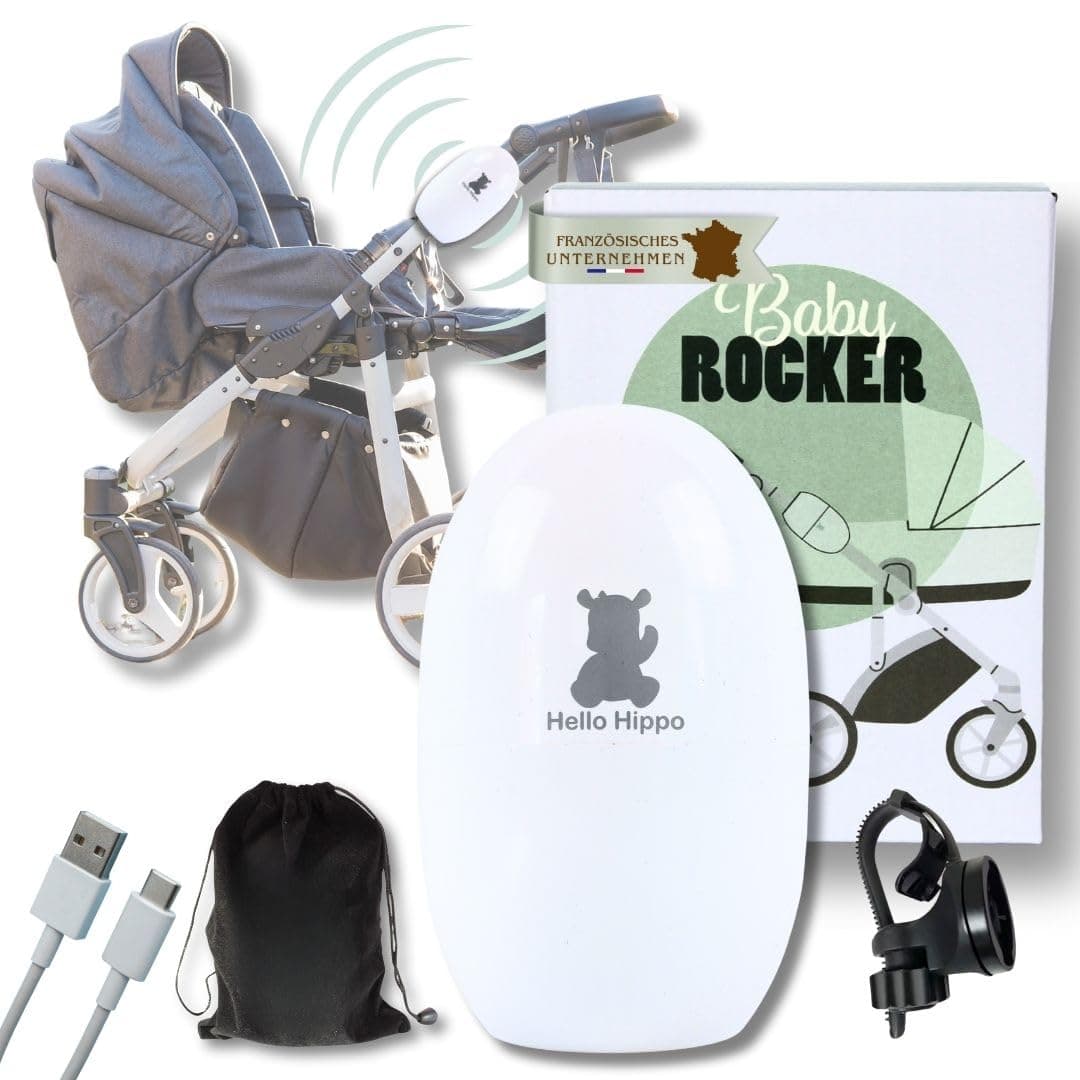 Hello Hippo - Baby Rocker Kinderwagenschaukler, Wiederaufladbar USB-C, Für Schlusselbaby & Nachtsicherheit