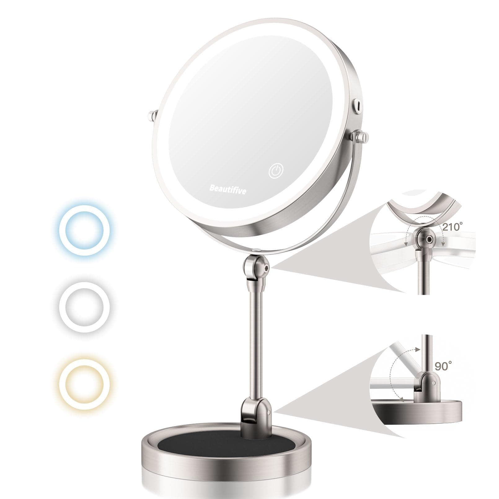 10" Kosmetikspiegel mit Beleuchtung, 12X/1X Vergrößerung & Farbdimming, 360° schwenkbar & wiederaufladbare Toilettenspie