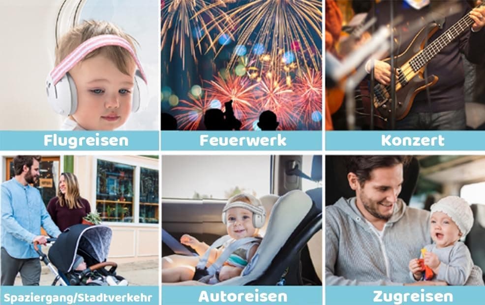 2in1 Baby Gehörschutz Kopfhörer Lärmschutz - Verschraubbare Kopfbande und Bügel für 0-48 Monate - Mit 3 ANTI-RUTSCH Kopf