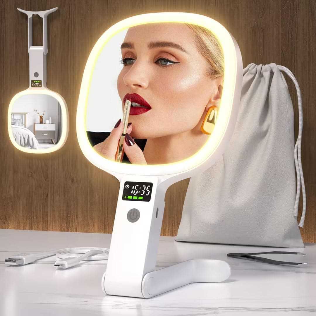 Robofun Schminkspiegel mit Beleuchtung und LED Display | Helligkeitsteuerung | Hochwertiger Kosmetikspiegel für Frauen |