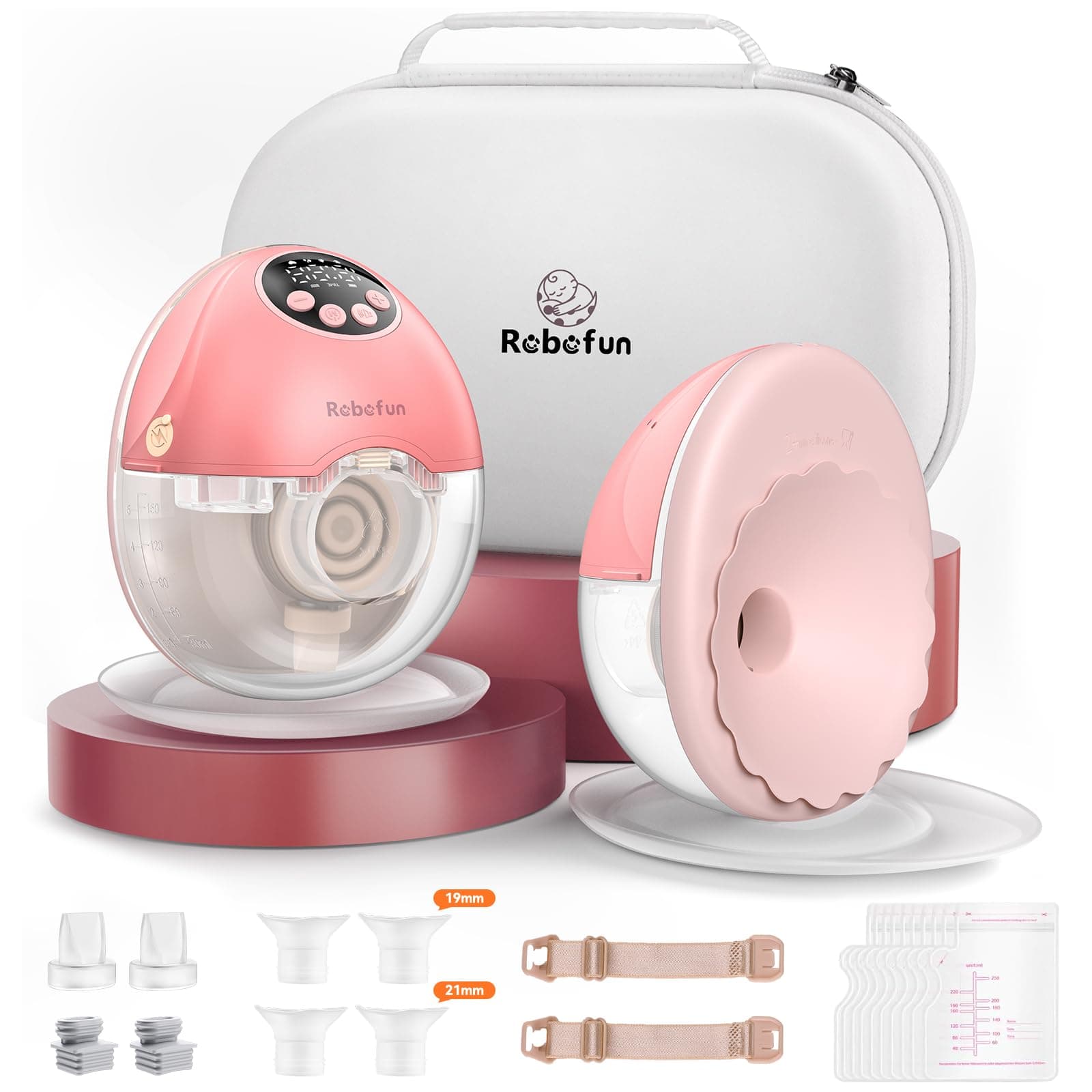 Robofun Handsfreie Elektrische Milchpumpe 2er-Pack Rosa