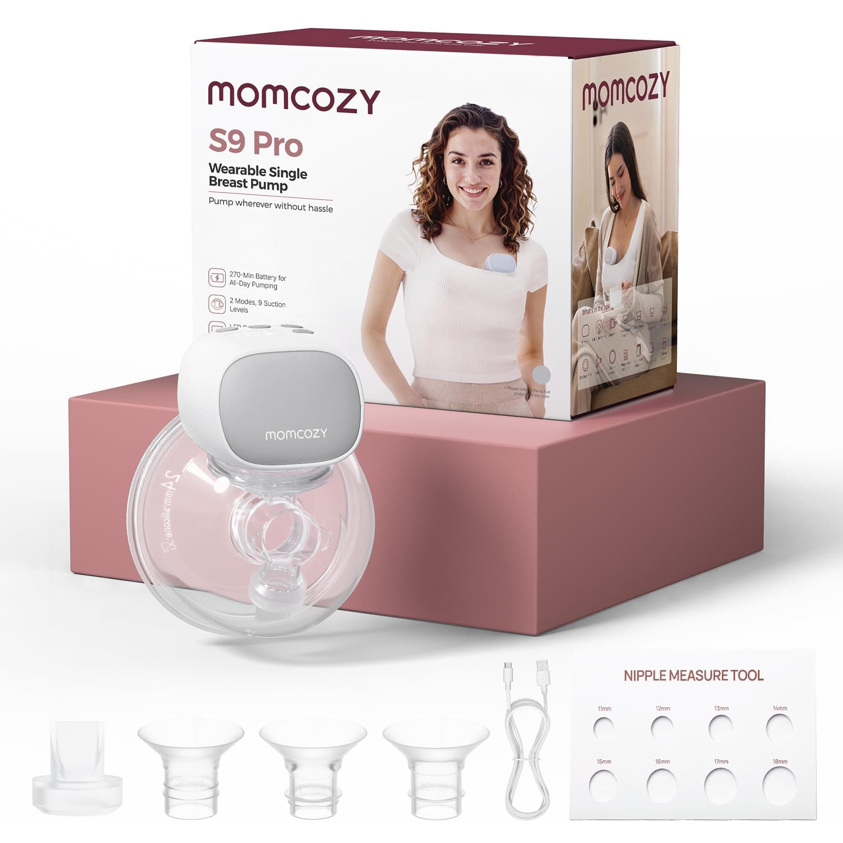 Momcozy S9 Pro Elektrische Milchpumpe für Mütter - Leistungsstarke Tragbarkeit, Längste Akkulaufzeit & LED-Anzeige (24mm