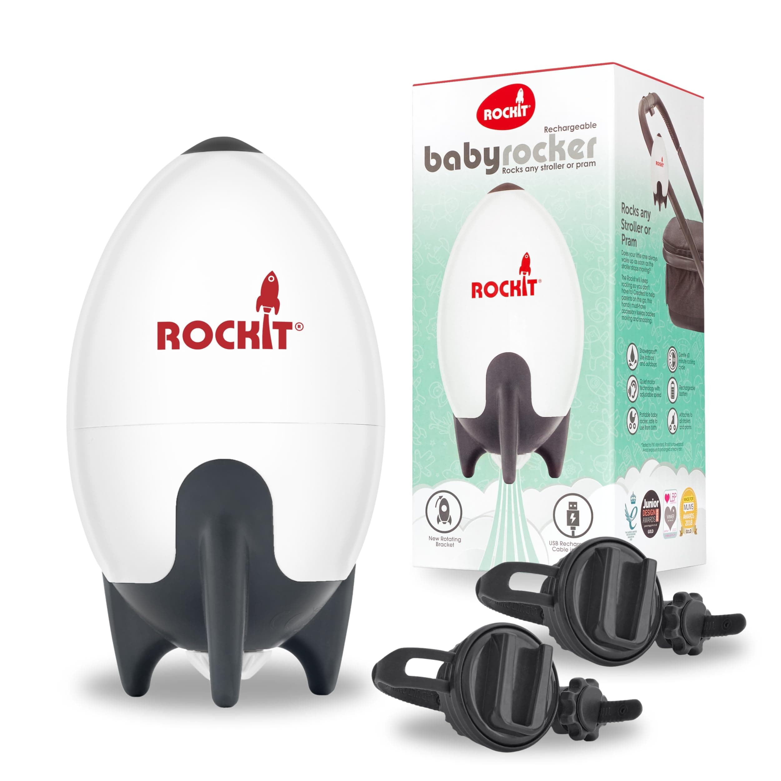 ROCKIT Kinderwagenschaukler SET - Das Original für einschlafnde Bälle - wiederaufladbar via USB, stufenlos einstellbar &