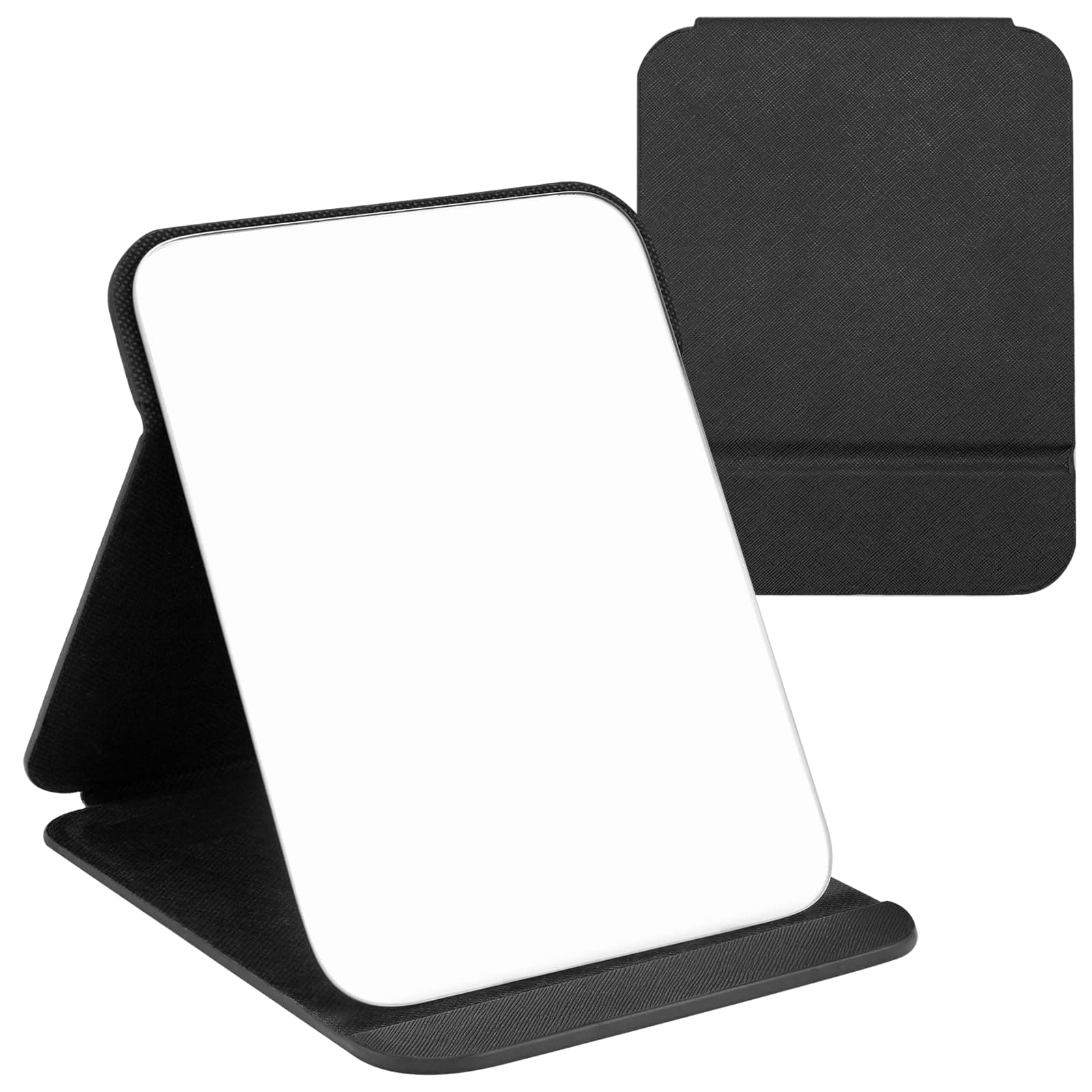 WISYOK Reisespiegel für Frauen | Klappbar, Multistandwinkel, Schwarz PU-Leder, Super HD Schminkspiegel | 16x12cm - Kosme