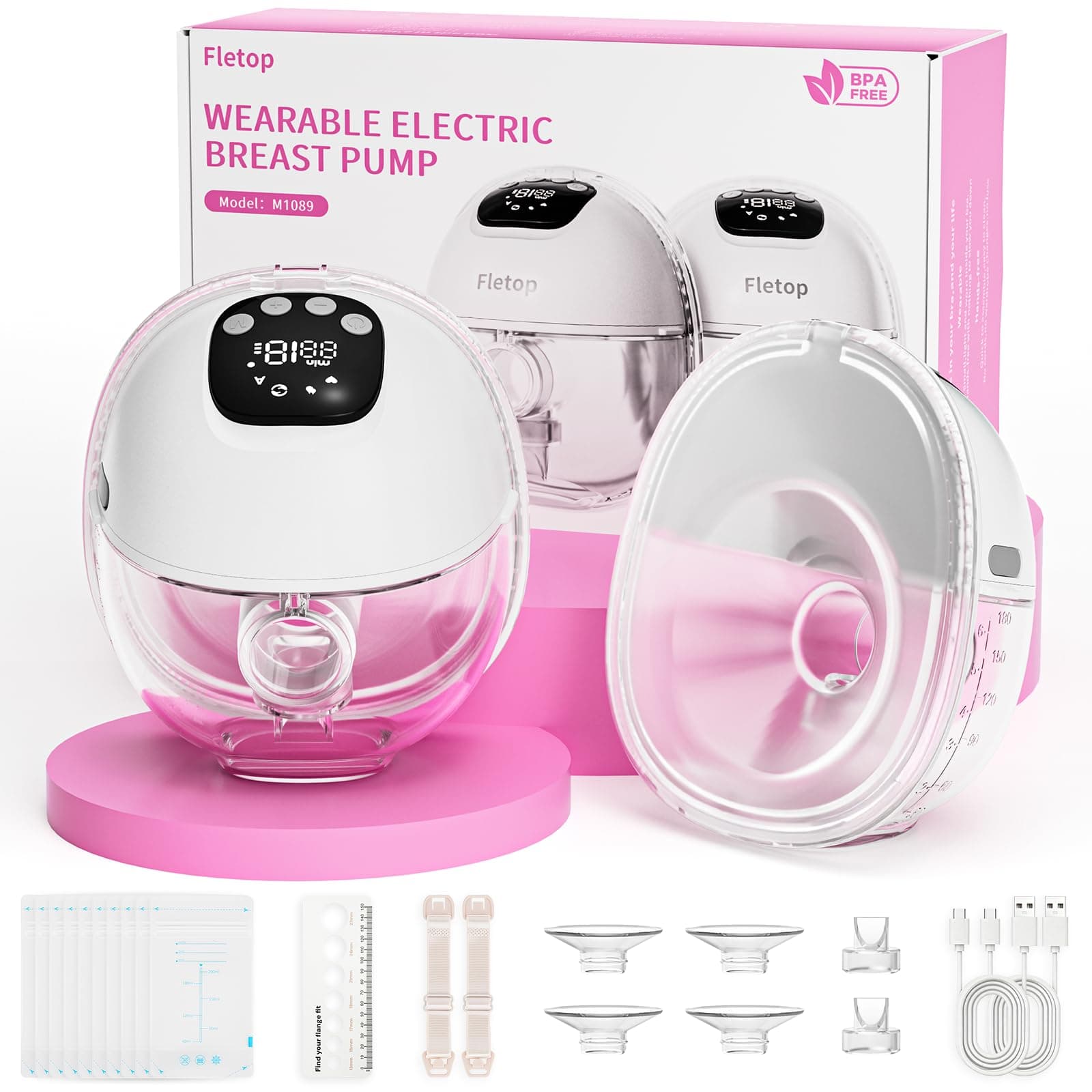 Elektrische Milchpumpe Tragbar, BPA-frei, 4 Modi 12 Stufen & Leise Betriebssound, 24mm Flansch mit Ersatzteilen, Ideal f