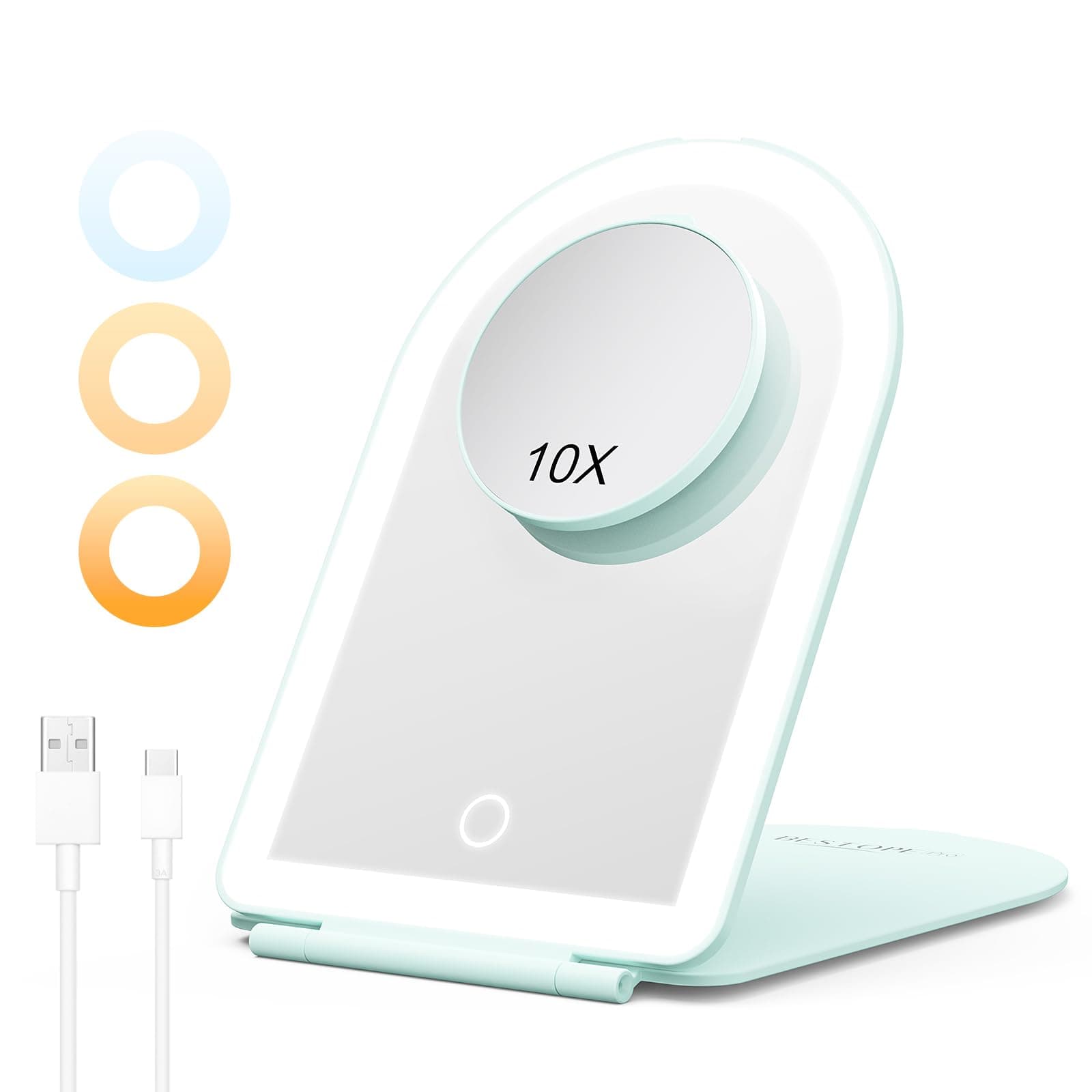 BESTOPE PRO Kosmetikspiegel mit LED-Beleuchtung für Zuhause und Reise | 10-Fach Vergrößerung, 3 Dimmbare Farblichter, Wi