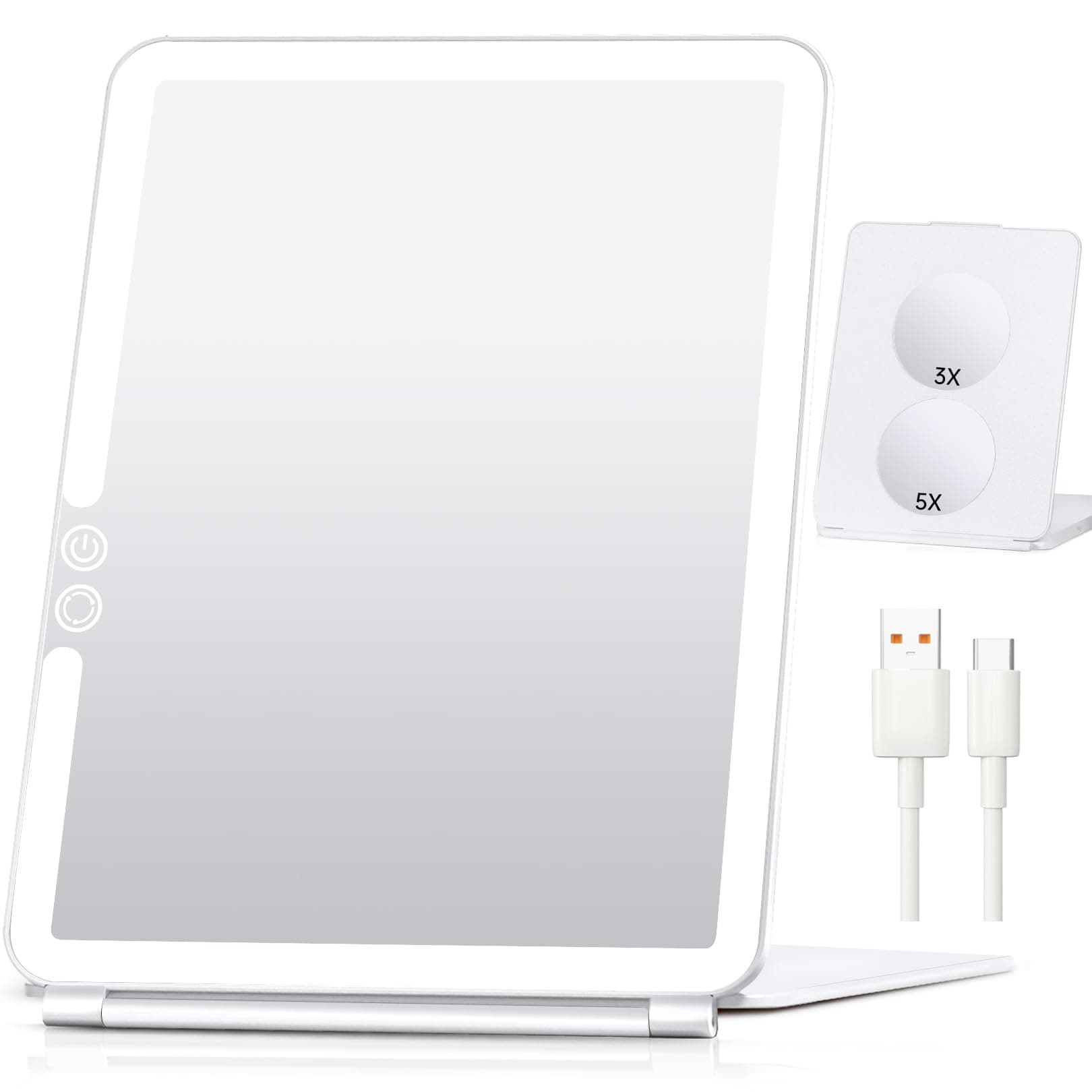FUNTOUCH Kosmetikspiegel mit Beleuchtung für Reiseerlebnisse, 1800 mAh Betriebspannel, 5X Vergrößerung, 3 Farben Winstel