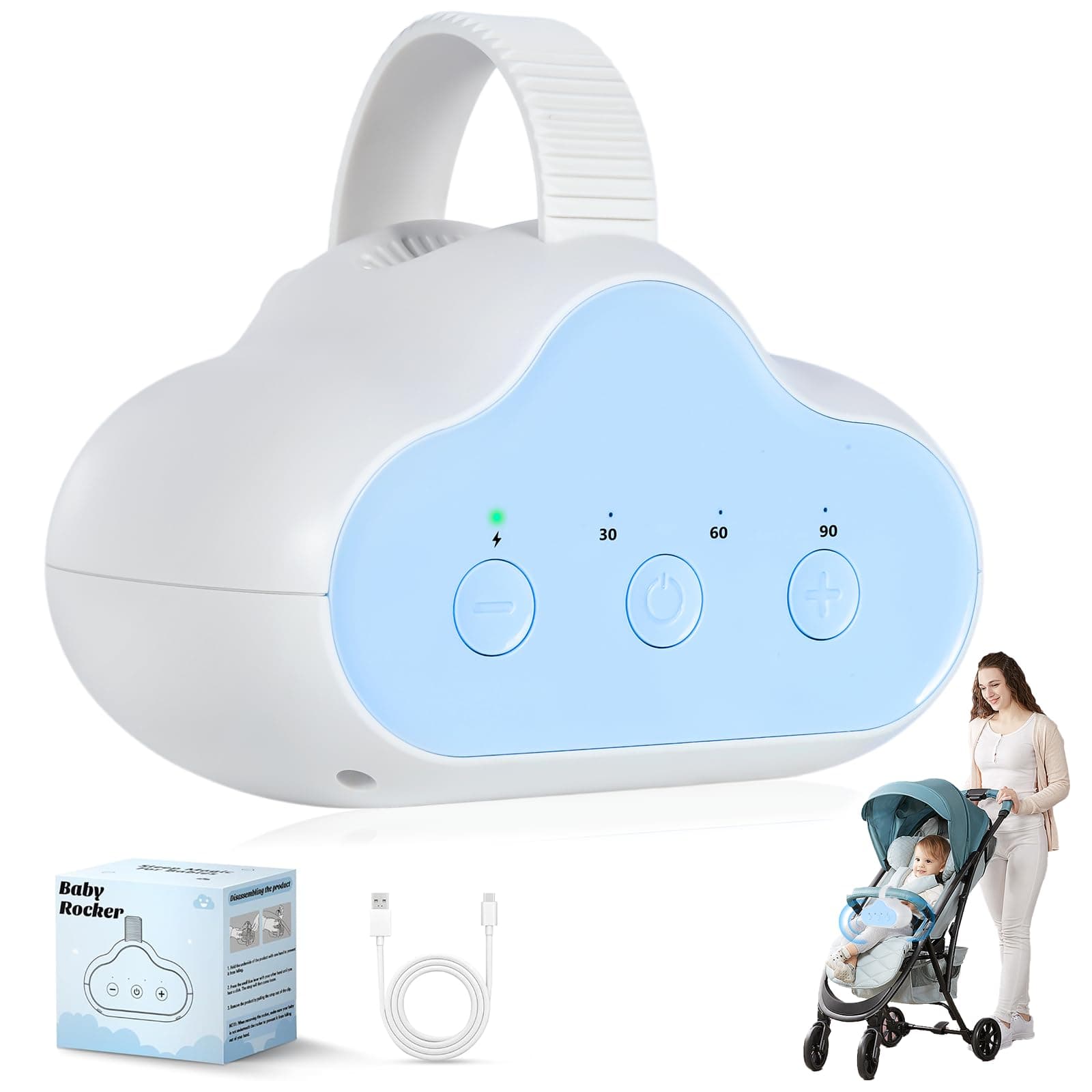 Original Wiederaufladbarer Kinderwagenschaukler (USB-C) Schlafhilfe mit Timer - 3 Einstellbare Schaukelintensitäten - Au