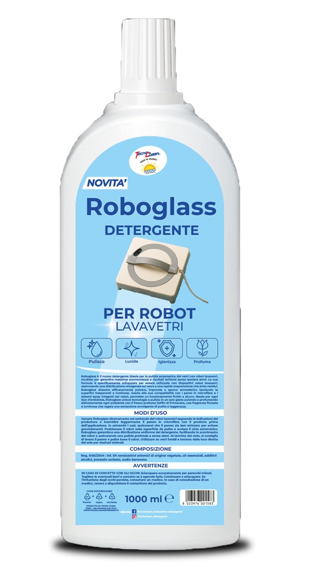 Roboglass - 1L Reinigungslösung für Fensterputzroboter, mit hygienischen Mitteln, Parfüm und 250 ml kostenloses Produkt