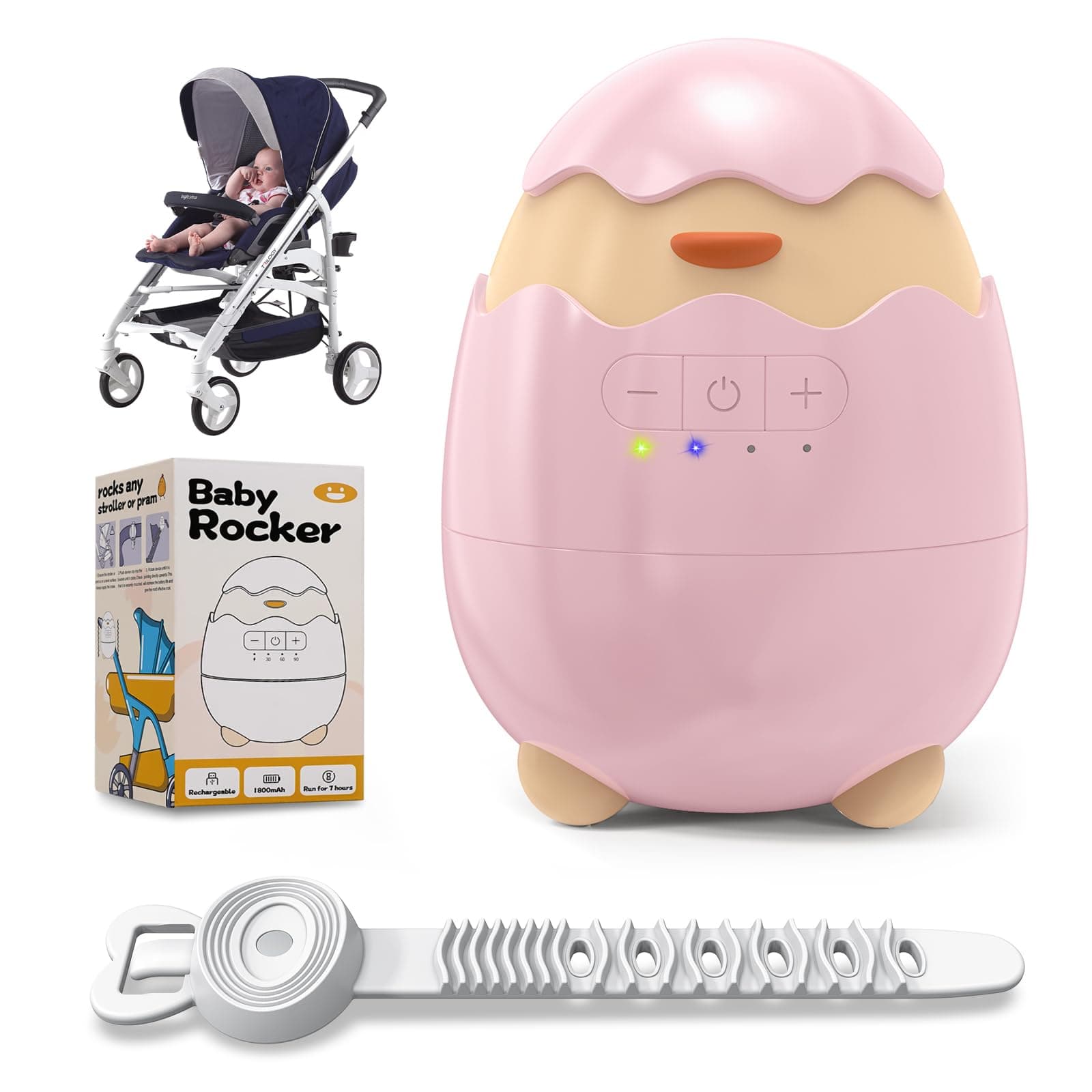 Robofun Kinderwagenschaukler - Schlafhilfe für Babys, USB-C Aufladbar, Elektrische Tragbare Schaukelfunktion im Rosaesig