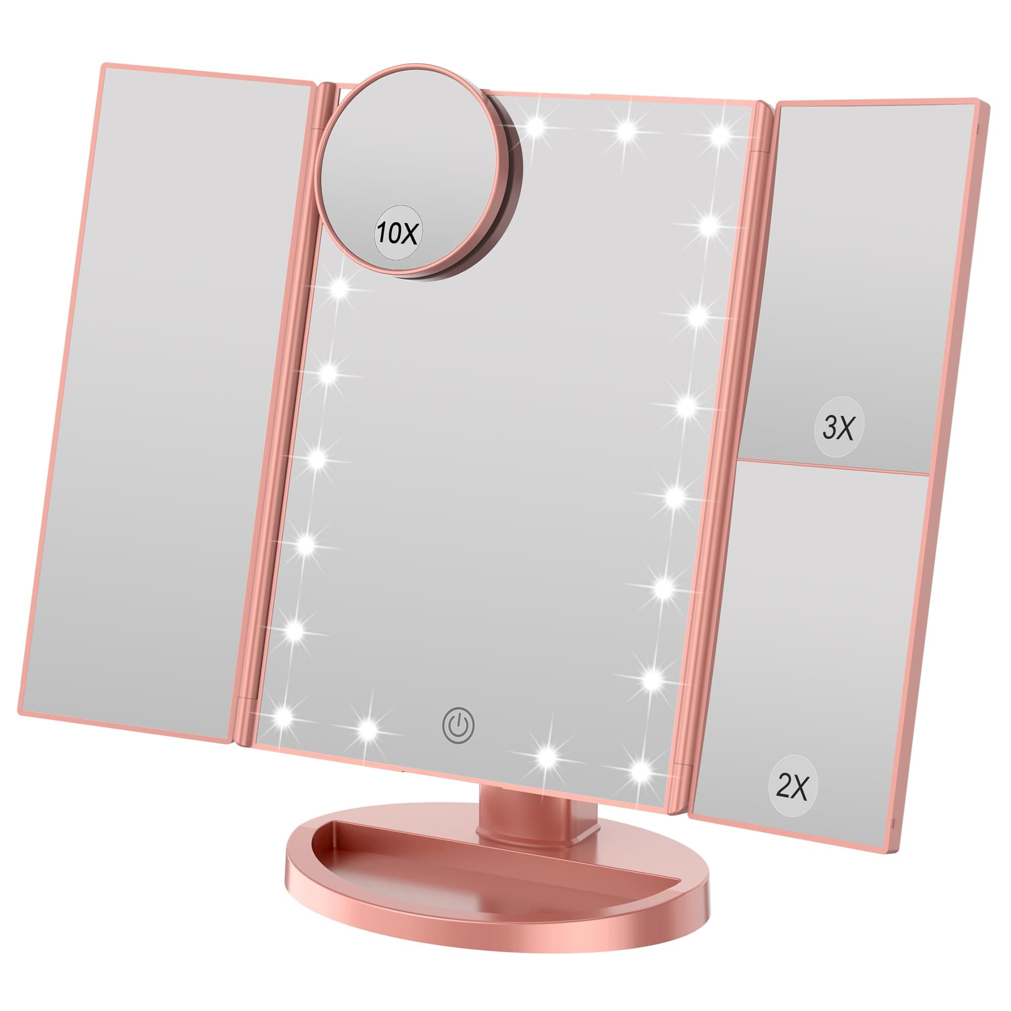 WEILY Schminkspiegel mit Beleuchtung - 3x/2x/1x Vergrößerung & 21 natürliche LED Lichter (Rosengold)
Faltbarer WEILY M