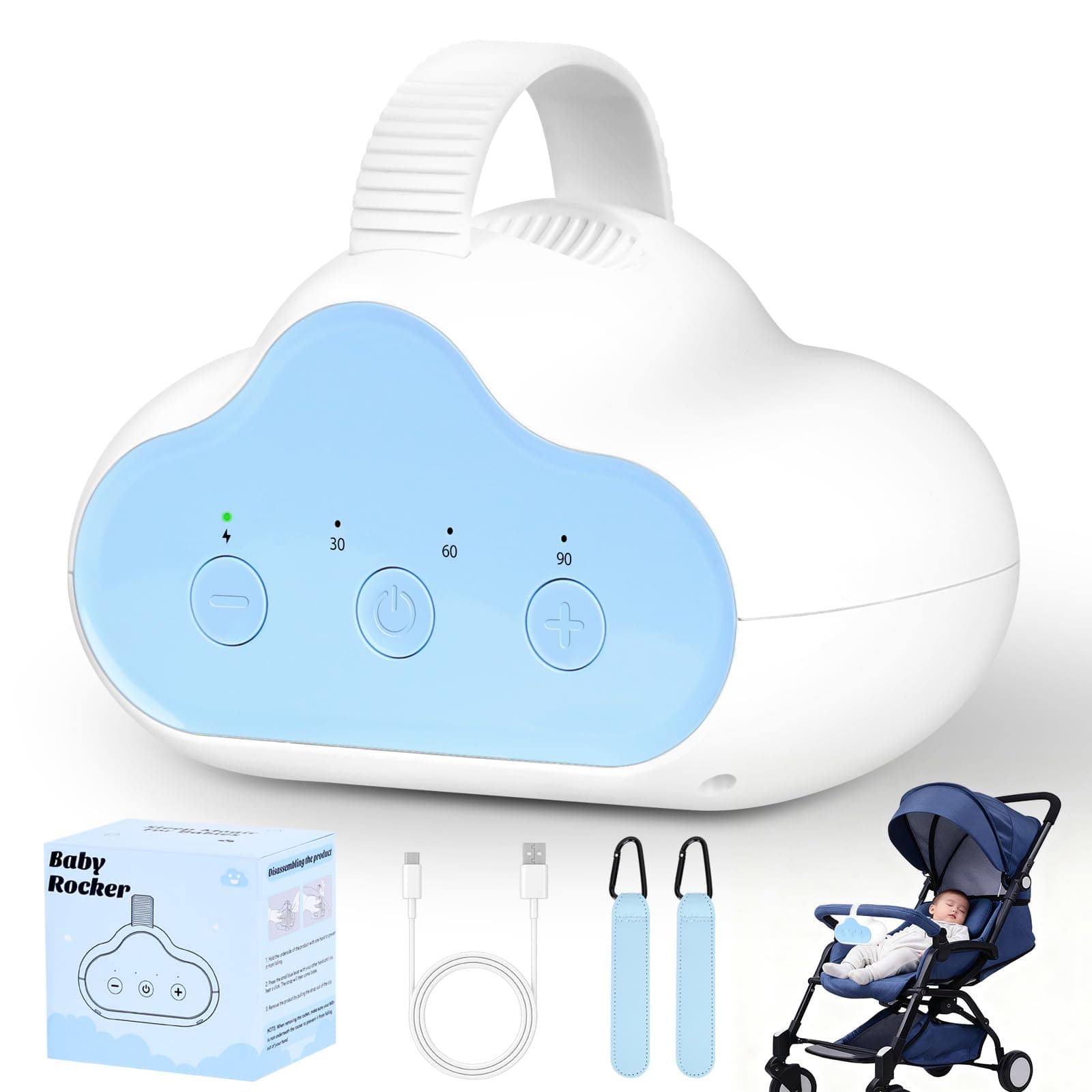 USB-C Aufladbar Kinderwagenschaukler mit Timer und Schaukelintensitäts-Einstellungen