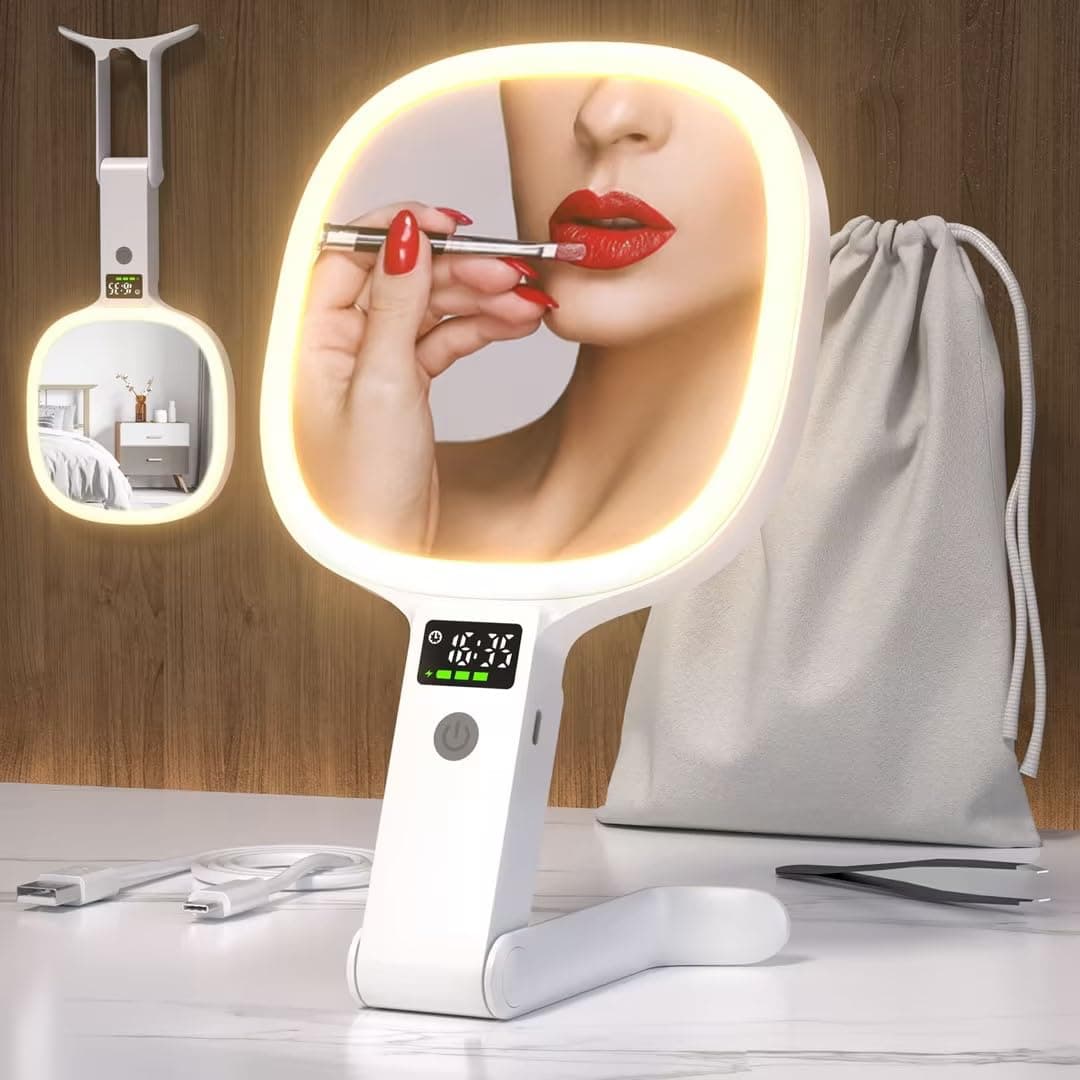 Robofun Innovativer Kosmetikspiegel 1X/20X mit Beleuchtung & LED Display - für Reise, Zuhause & Büro