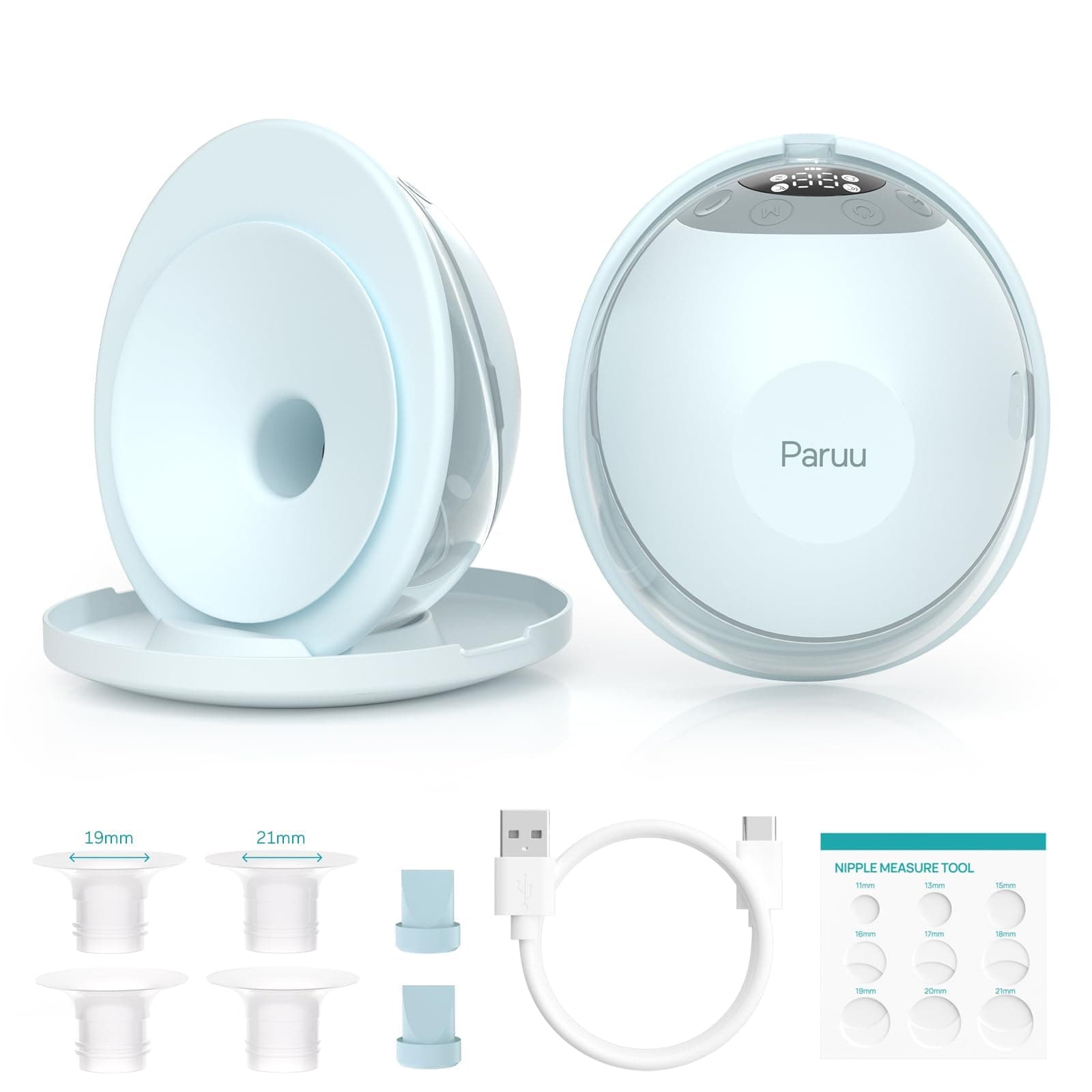 Paruu P20 Milchpumpe Elektrisch - Low Noise, 19/21/24 mm Doppelt Abgedichteter Flansch, Visualisierung der Milchmenge (H