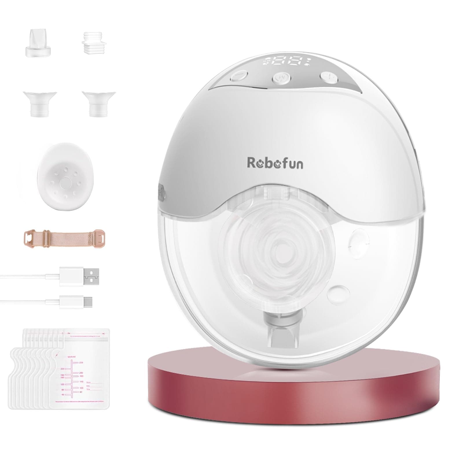 Robofun Milchpumpe Elektrisch Freihändig, Handsfreemit Staubschutzdeckel, Breast Pump Electric 19mm/21mm/24mm Flansch-1