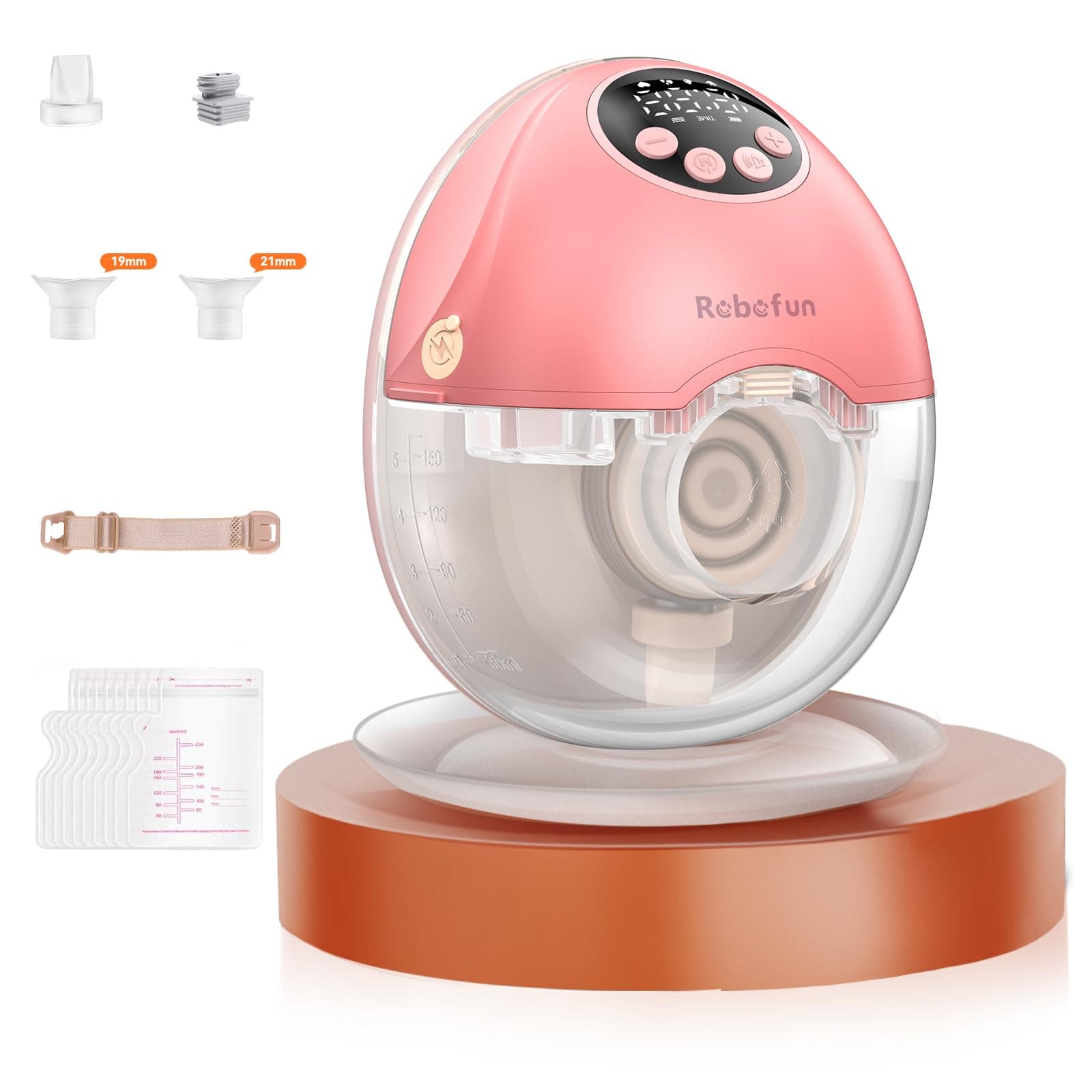Robofun Elektrische Milchpumpe Handsfree Mit 12 Saugstufen Und Intelligenter Anti-Überlauf-Funktion Für Mütter Rosa 1 Pa