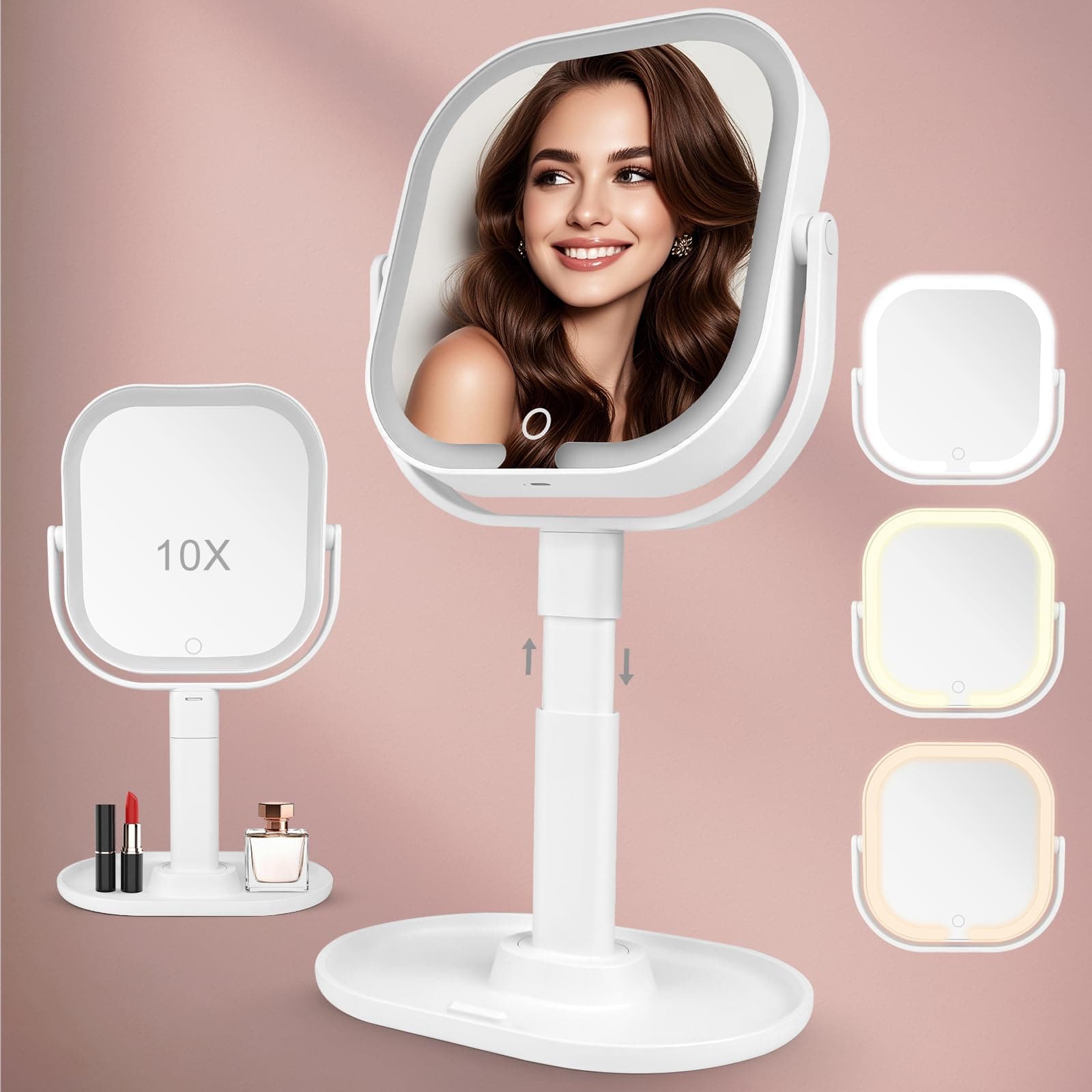 Kosmetikspiegel mit Beleuchtung 10X Vergrößerungsspiegel für Make-up Professionals, 360° Drehbar und Abnehmbar mit Dimmb