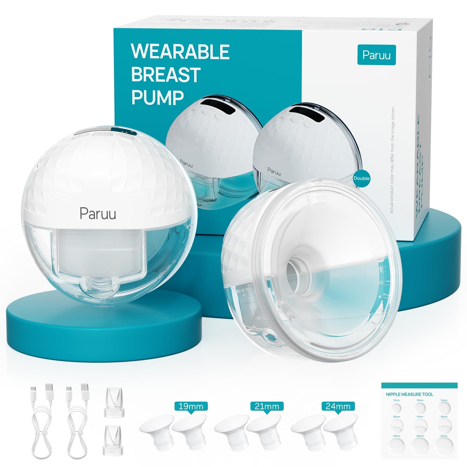 Paruu P10 Milchpumpe Elektrisch Freihändig - starke Saugleistung 338mmHg, 4 Modi und Smart-Display, 19/21/24/28mm Flansc