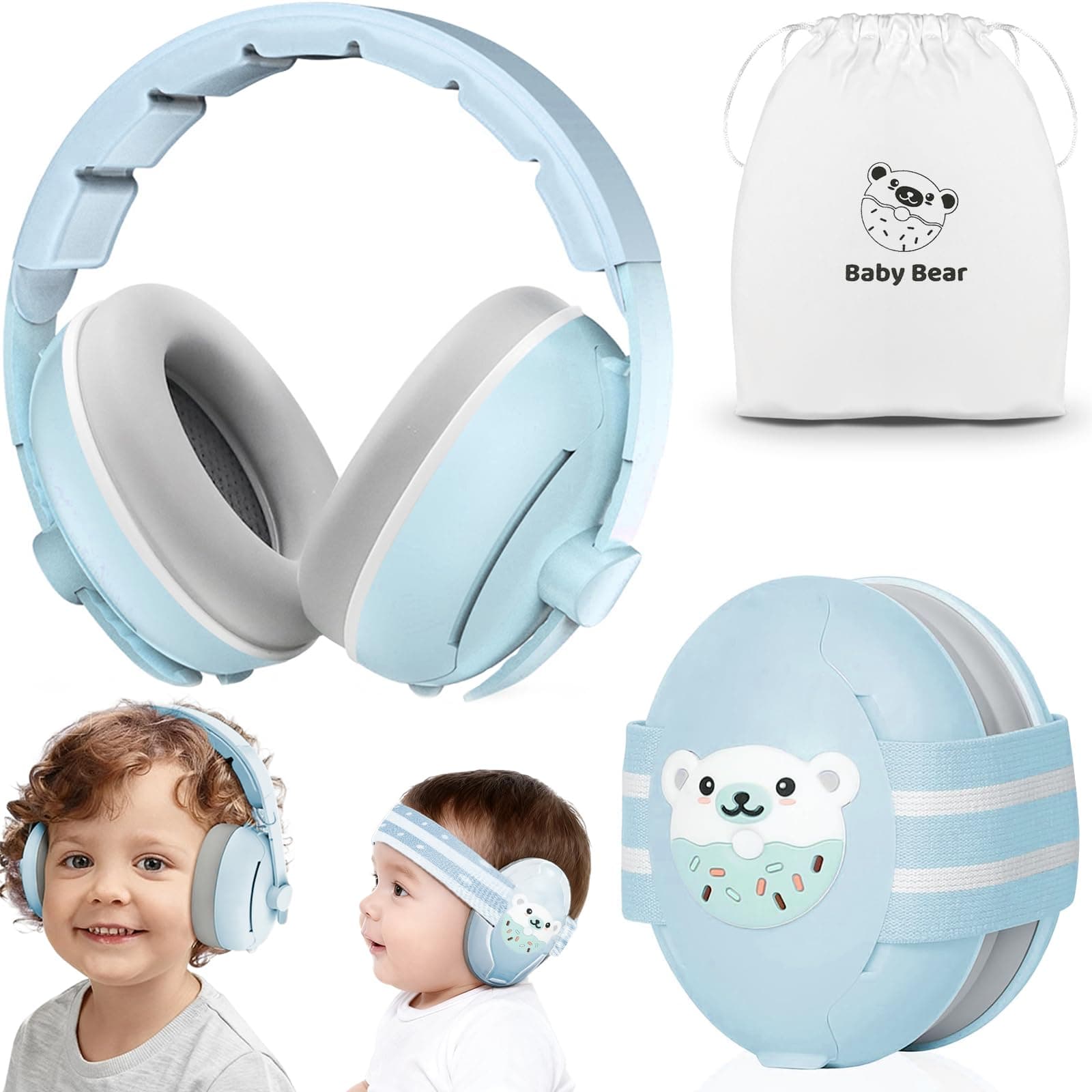 Sunshine Smile Baby Gehörschutz 0-4 Jahre + Gehörschutz für Kinder + Unisex Graublottnasenmuster + Geräuschunterdrückung