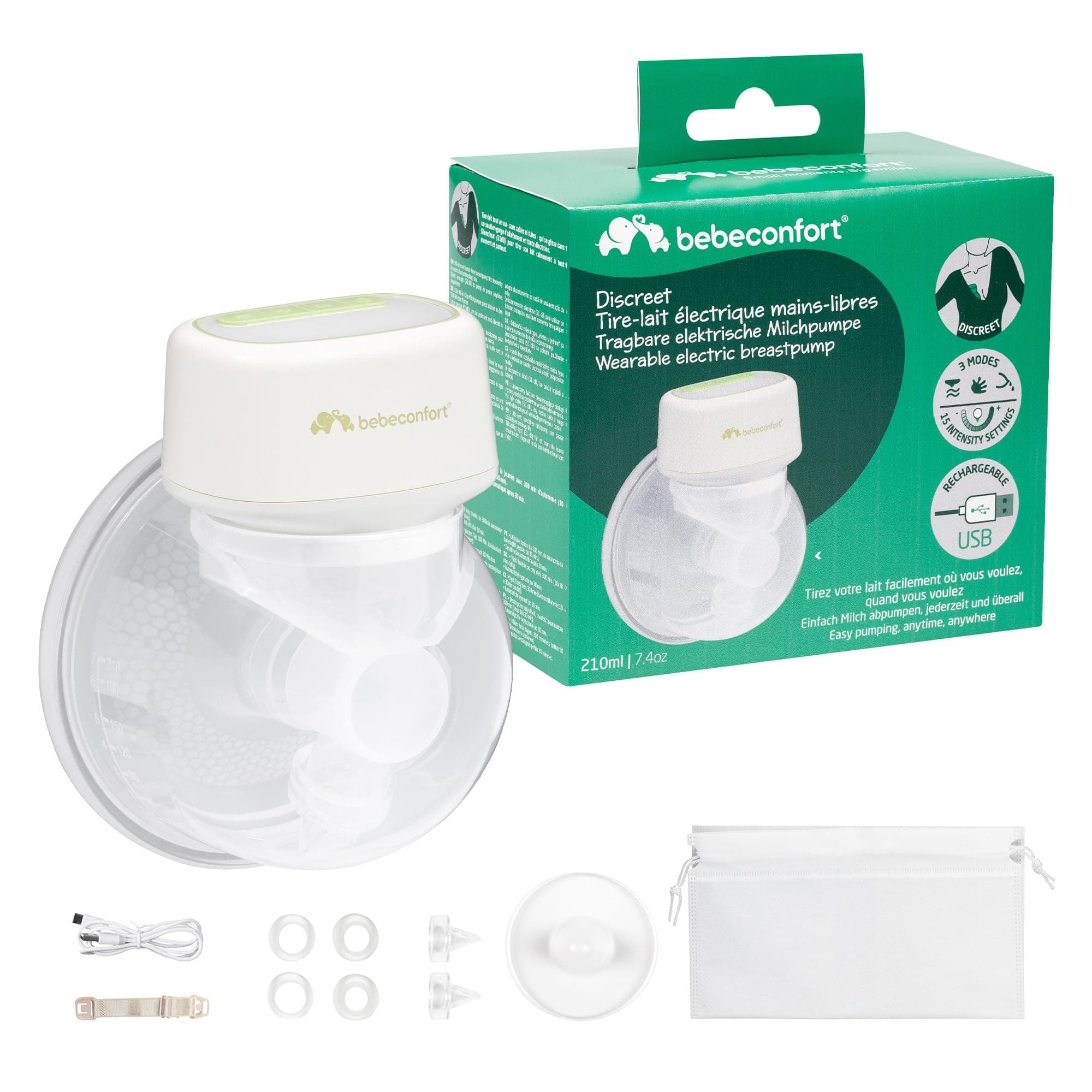 Bebeconfort Diskrete Milchpumpe Handsfree - Elektrisch, leises Abpumpen (51db), langlebiger Akku