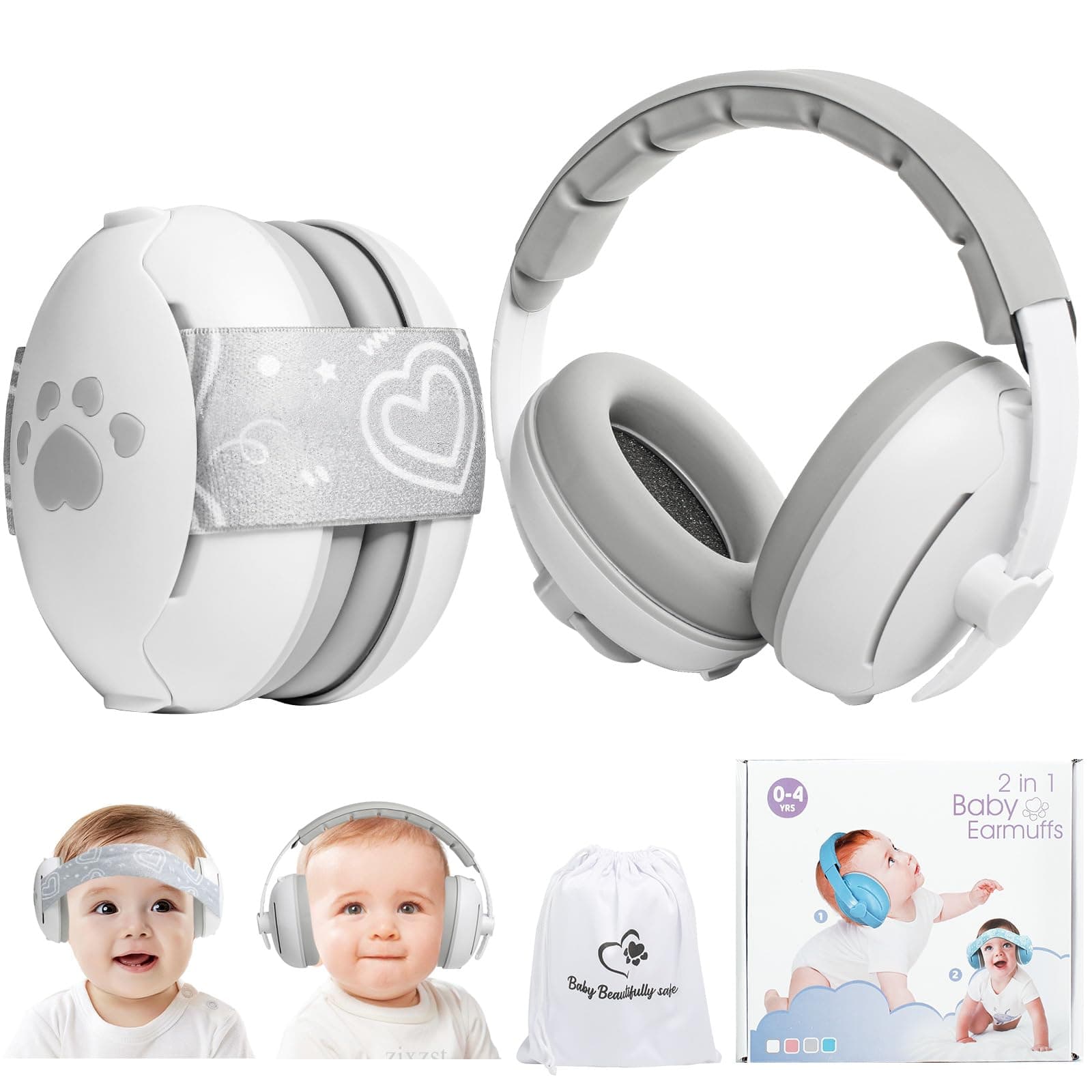 Hörschutz für Baby 2-in-1 Kopfhörer Lärmverstärkung 25dB - Passend für Babys bis 48 Monate mit verstellbarem Kopfband un