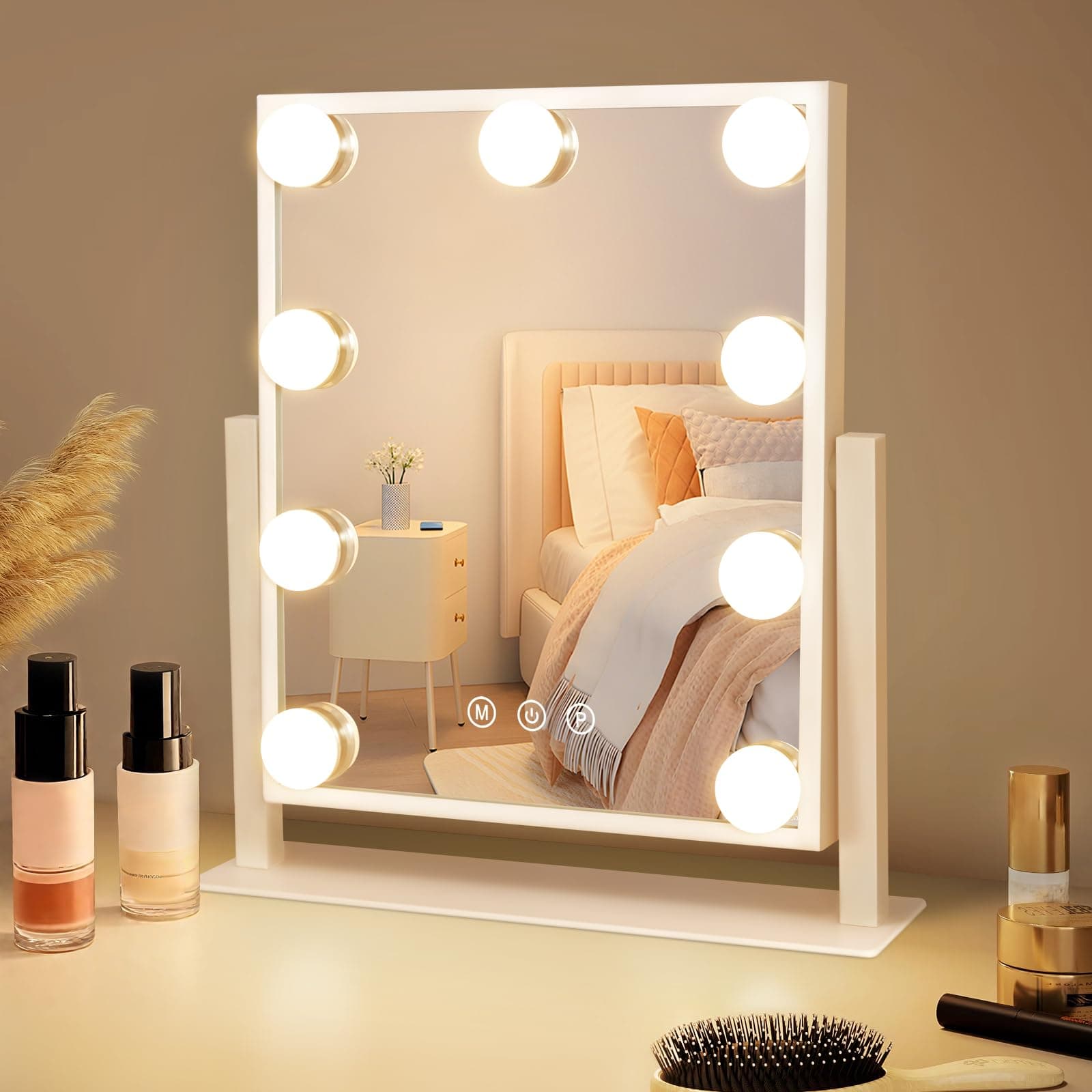 Hollywood-Spiegel mit Beleuchtung - Vanity Mirror 9 LED - 360° Drehung -Touch Dimmbar - Perfekter Schminkspiegel für den