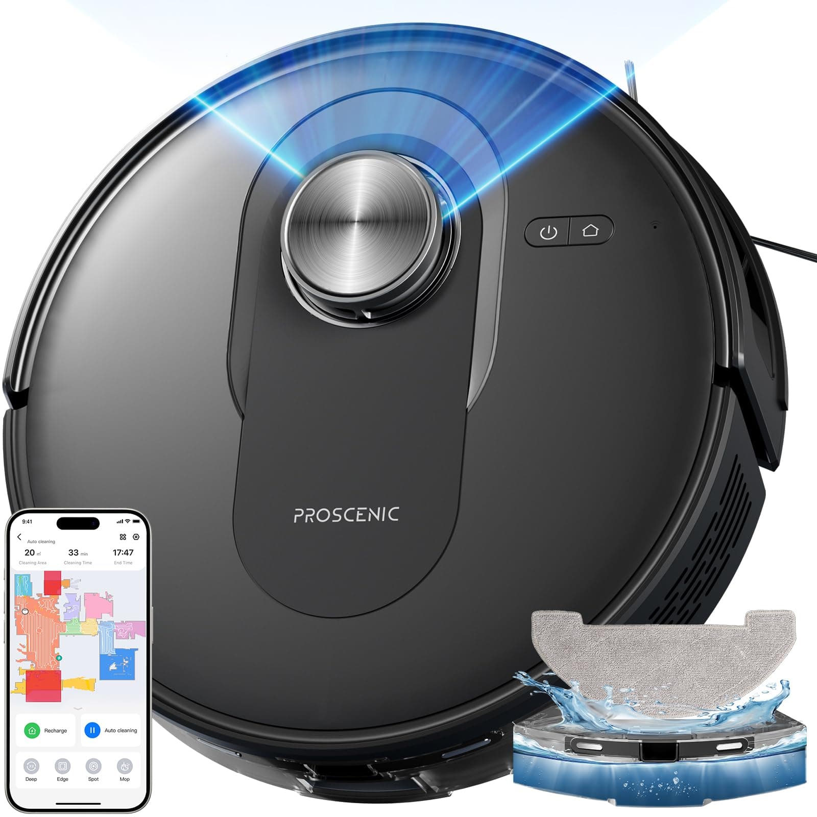 Proscenic Q8 Saugroboter Laser Navigation Steuerung über APP Leistungsstarker Staubsauger mit Wischfunktion Böden und Te